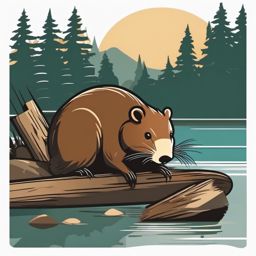 Beaver Clip Art - Diligent beaver building a dam,  color vector clipart, minimal style