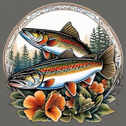 Brook Trout Tattoo,a detailed tattoo celebrating the beauty of brook trout, a symbol of freshwater allure. , color tattoo design, white clean background
