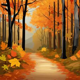 Fall clipart - fall hiking trail through the woods  