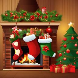 Merry Christmas clipart - Christmas stockings hanging by the fire  