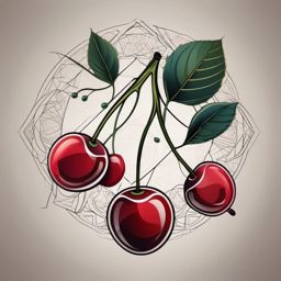 Cherries with geometric patterns design: Fusion of modern design and natural allure.  simple color tattoo style