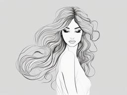 drawing of a mermaid with long hair  minimal rough sketch scribbles,doodles,black and white