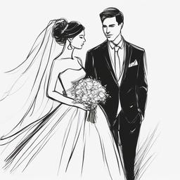 sketch of bride and groom  minimal rough sketch scribbles,doodles,black and white