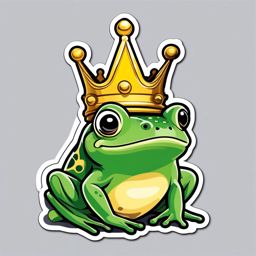 Frog Prince Sticker - A charming frog with a crown, ready for a royal adventure. ,vector color sticker art,minimal