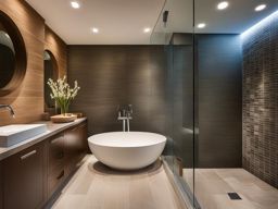 spa-like bathroom with a rain shower and natural stone accents. 