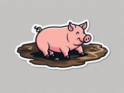 Pig Sticker - A happy pig rolling in mud. ,vector color sticker art,minimal