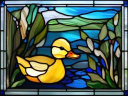 Stained Glass Duckling - Duckling following mother duck  