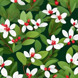 Alpine Bearberry Clip Art - Bearberry leaves and tiny flowers in the alpine zones,  color vector clipart, minimal style