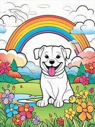 Dog and Rainbow Coloring Pages - Colorful Scene with a Happy Dog  minimal black outline printable sheet, coloring page