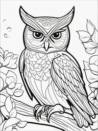 Owl Coloring Pages - Owl with a fish  simple coloring pages