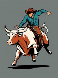 Rodeo Bull Rider Skill Clipart - A skilled rodeo cowboy riding a bucking bull.  color vector clipart, minimal style