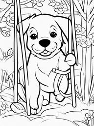 Puppy on a Swing Coloring Pages - Fun Day Outdoors for a Happy Puppy  minimal black outline printable sheet, coloring page