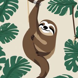 Sloth Clip Art - A relaxed sloth hanging from a branch,  color vector clipart, minimal style