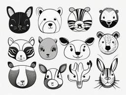 drawing of animals in a cartoon style  minimal rough sketch scribbles,doodles,black and white