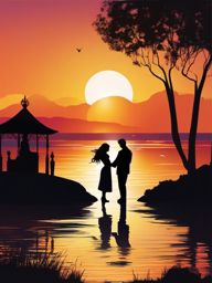 Sunset Romance by the Water clipart - Romantic moment by the water, ,vector color clipart,minimal