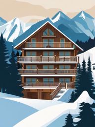 Ski Lodge clipart - Ski lodge in the heart of the mountains, ,vector color clipart,minimal