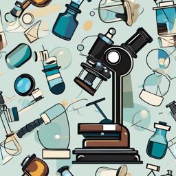 Microscope Clipart - Scientific microscope zooming in on a microscopic world.  color clipart, minimalist, vector art, 