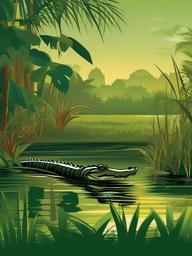 Alligator clipart - alligator in a bayou setting  