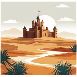 Distant castle in the middle of a desert clipart.  vector style illustration, white background