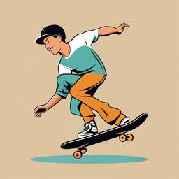 Skatepark Skateboarding Ollie Clipart - A skateboarder performing an ollie trick and swinging a tennis racquet.  color vector clipart, minimal style