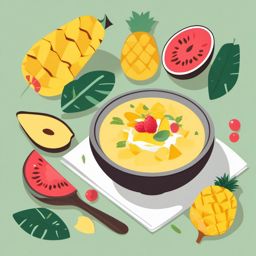 Pawpaw and Pineapple Smoothie Bowl Clipart - Pawpaw and pineapple in a smoothie bowl.  color vector clipart, minimal style