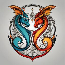 combined pisces and aries tattoo  simple vector color tattoo