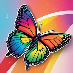 Butterfly and Rainbow Sticker - Butterfly near a vibrant rainbow, ,vector color sticker art,minimal