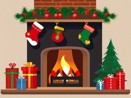 Christmas stocking hanging by the fireplace clipart  simple, 2d flat