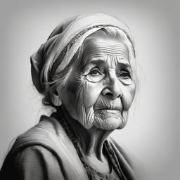 pencil sketch of old woman  minimal rough sketch scribbles,doodles,black and white