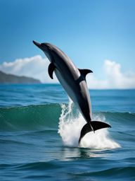 playful dolphin calf leaping out of the ocean waves. 