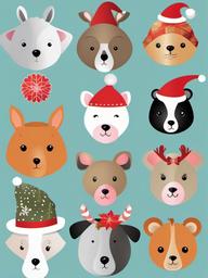 Animal clipart - animals with festive hats  