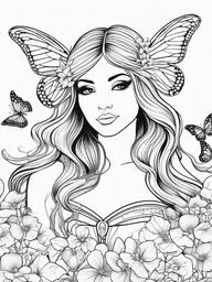 Fairy with Magic Dust and Butterflies Coloring Pages - Fairy Casting Magic with Butterflies  minimal black outline printable sheet, coloring page