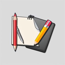 Pencil and Notebook with Pen Sticker - Pencil next to a notebook with a pen, ,vector color sticker art,minimal