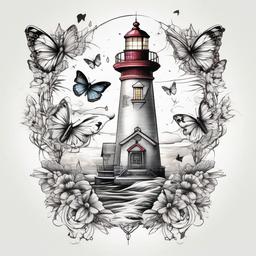 Lighthouse butterfly  ,tattoo design, white background