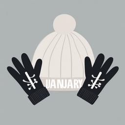 January clipart - winter hat and gloves with the word January  color,minimalist,vector clipart