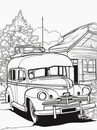 Car with a Trailer Coloring Pages - Family Vehicle with a Trailer Attached  minimal black outline printable sheet, coloring page