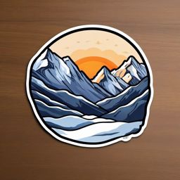 Sunrise over snowy mountains sticker- Alpine glow, , sticker vector art, minimalist design