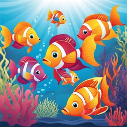 fish clipart - colorful fish swimming in a marine setting. 