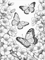 spring coloring pages - butterflies flutter among blooming spring blossoms. 