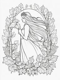 Fairy in an Autumn Forest Coloring Pages - Fairy Enjoying the Colorful Autumn Leaves  minimal black outline printable sheet, coloring page