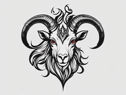 Devil Goat Tattoo - A tattoo featuring a goat with devilish or infernal attributes.  simple color tattoo design,white background