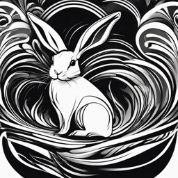 Abstract rabbit waves ink. Dynamic energy of the enchanting.  minimalist black white tattoo style