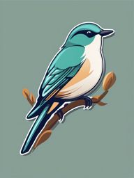 Bird Sticker - A tweeting bird perched on a branch, ,vector color sticker art,minimal