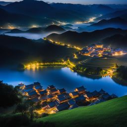 wuling mountains - paint the serene night landscapes of wuling mountains, where terraced fields, ethnic villages, and ancient culture come to life under moonlight. 