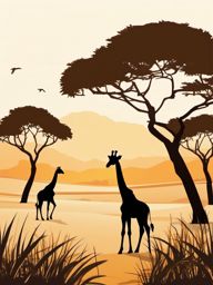 Cute Giraffe in the African Savannah  clipart, simple