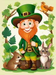 Leprechaun clipart - leprechaun surrounded by woodland animals  