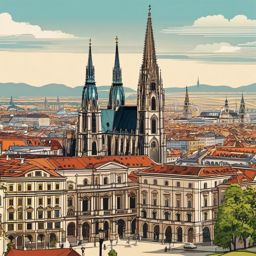 Vienna clipart - St. Stephen's Cathedral and Vienna cityscape,  color vector clipart