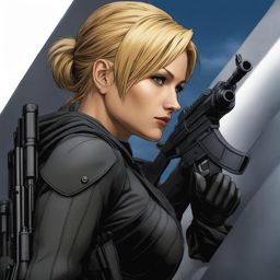 riza hawkeye snipes with precision from a hidden vantage point during a covert operation. 