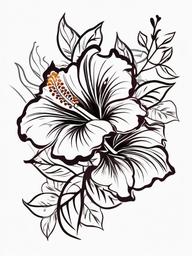 Hibiscus Tribal Tattoo - Combine the elegance of hibiscus flowers with tribal motifs in a tattoo, creating a harmonious blend of cultural and natural elements.  simple color tattoo, minimal, white background