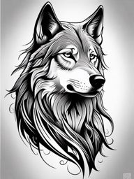 Black and White Wolf Tattoo,tattoo featuring a black and white rendition of the noble and fierce wolf. , tattoo design, white clean background